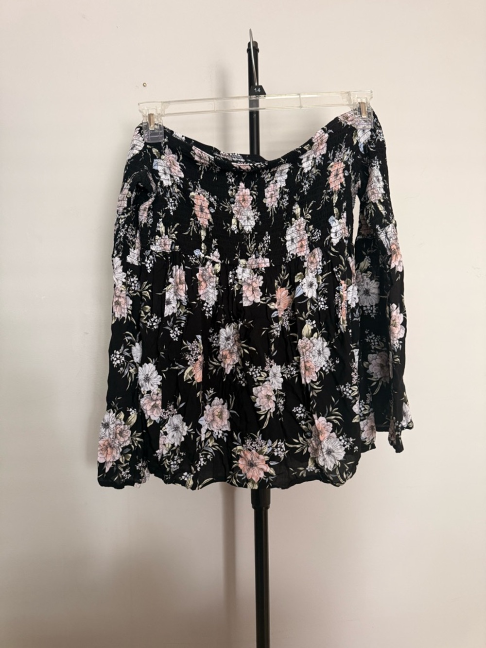 torrid Black Off Shoulder Blouse with Pink & White Floral Design